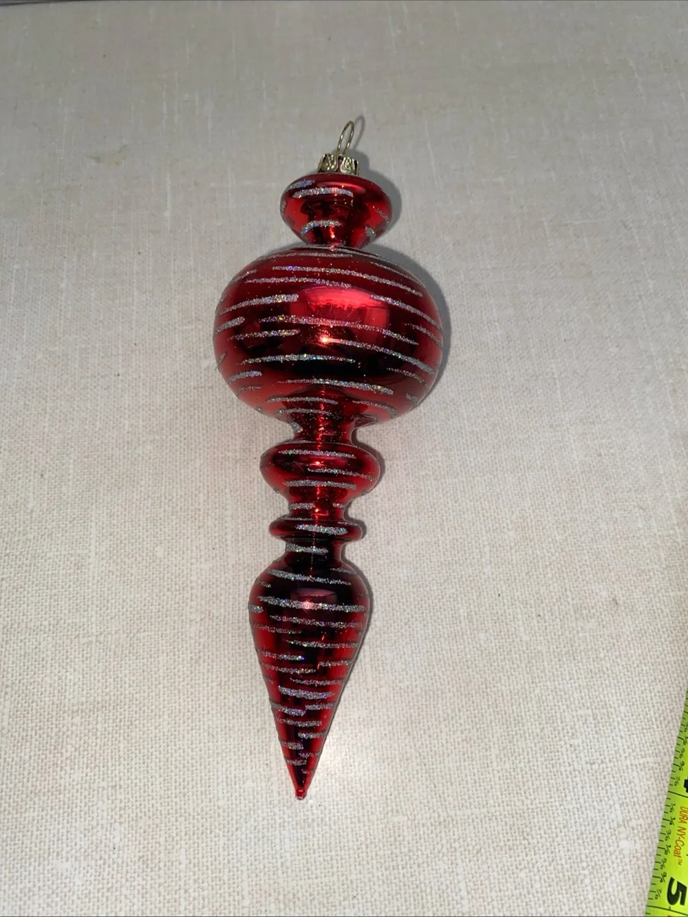 Vintage‎ Red Glitter Accents Glass Christmas Ornament